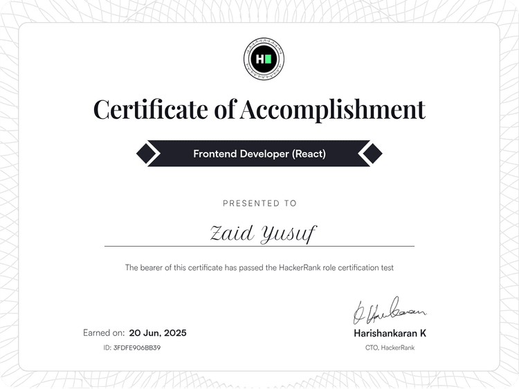 Certified Frontend Developer(React)