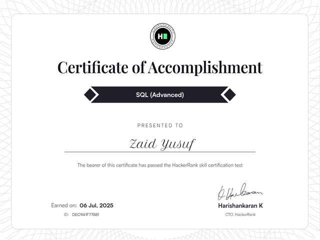 Certified Advanced SQL Developer